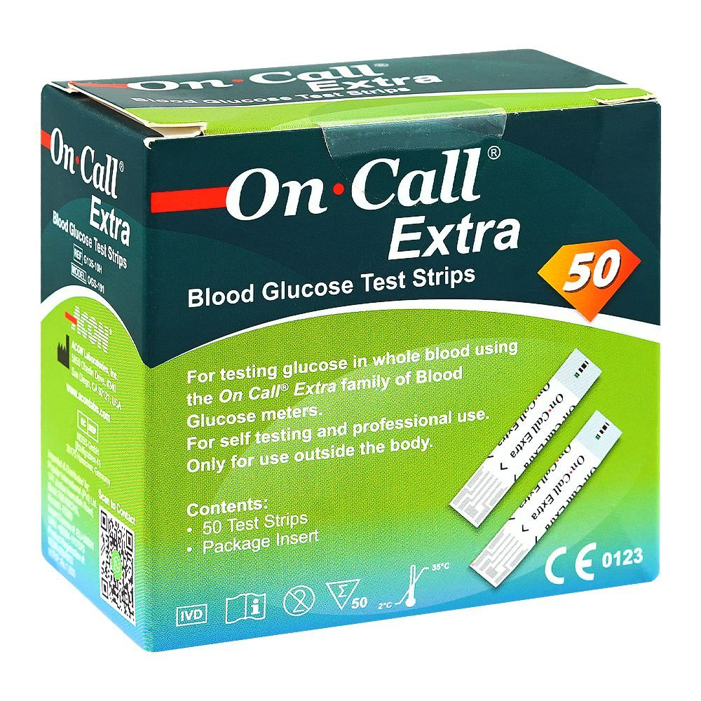 On Call Extra Blood Glucose Test Strips (Box = 50 Test Strips)