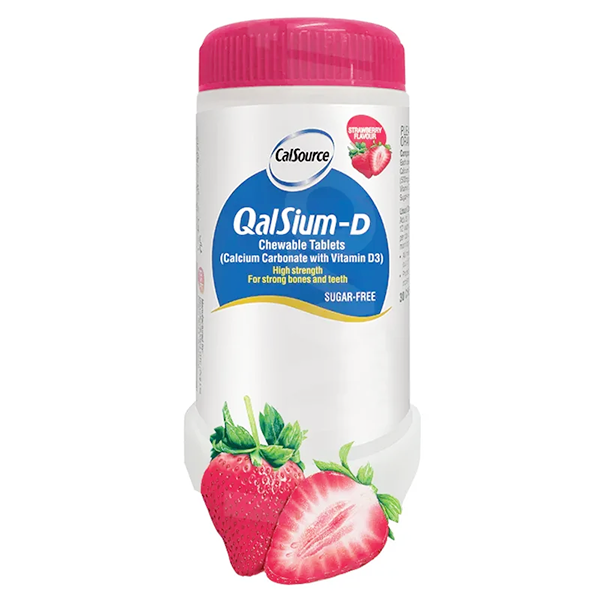 Qalsium-D Strawberry Flavour Tablets (1 Bottle = 40 Tablets)