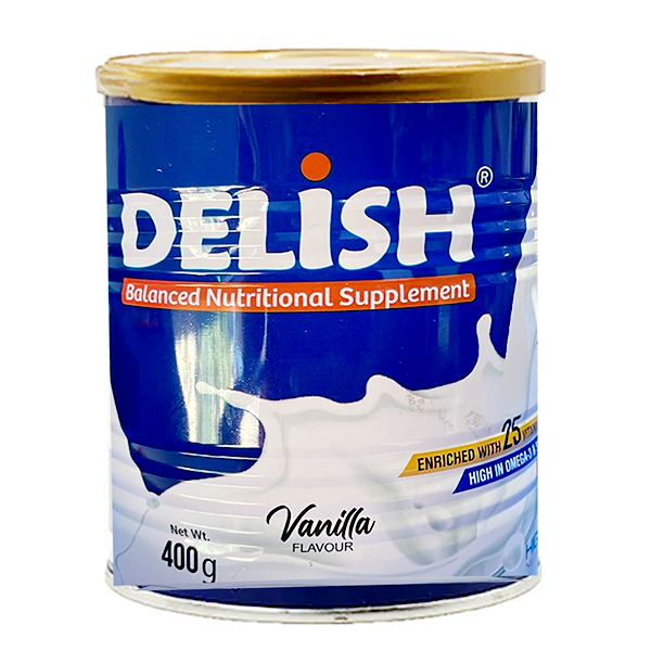Delish Nutritional Supplement Vanilla Powder Milk 400G Tin