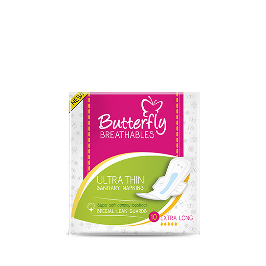 Butterfly Breathables Ultra-Thin Cottony Sheet Sanitary Pads Extra Long 10 Pcs