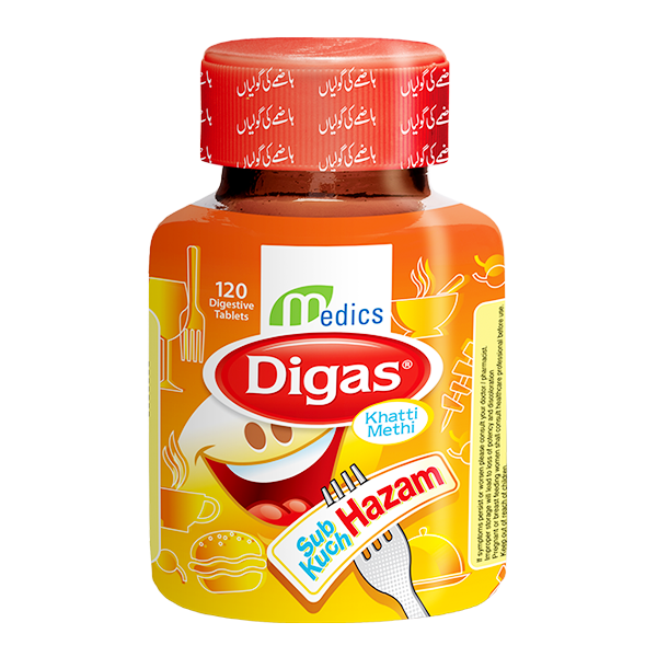 Digas Khatti Meethi Chewable Tablets (1 Bottle = 120 Tablets)